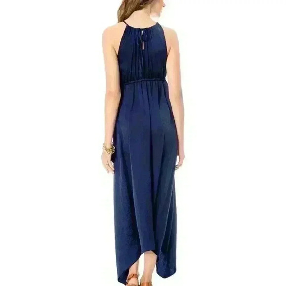 Wendy Bellissimo Blue Elastic Waist Tie Halter Neck Maternity Maxi Dress Size S - Picture 2 of 13